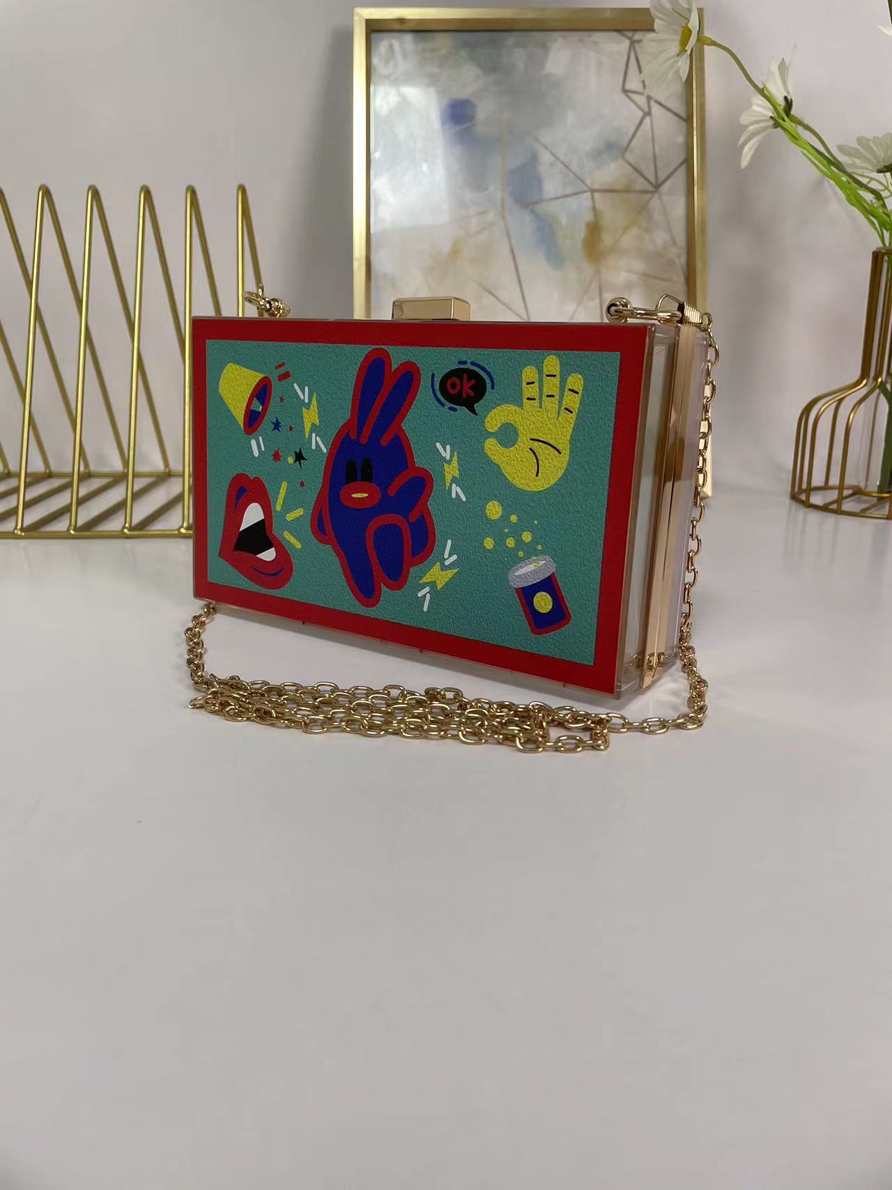 Acrylic Women's Bag Small Square Bag Summer Candy Color Transparent Box Bag Dinner Bag Chain Bag