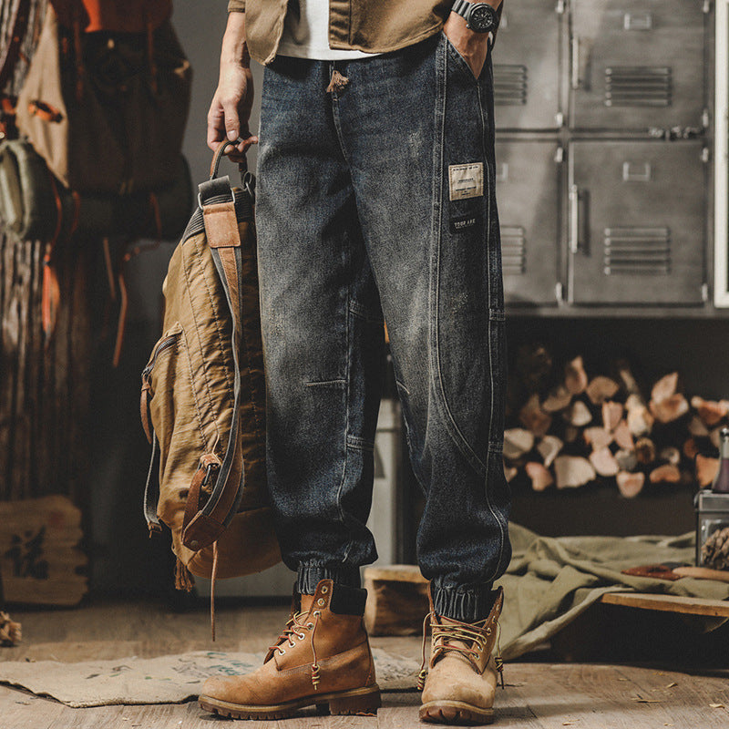 Heavy Vintage Cargo Pants Men Spring And Autumn Loose Large Size Jeans Men Autumn Bunched Feet Wide Leg Casual Pants