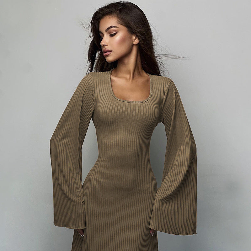 Female Skirt Autumn And Winter New Loose Plus Size Dress Back Strap Horn Long Sleeve High Waist Thread Skirt