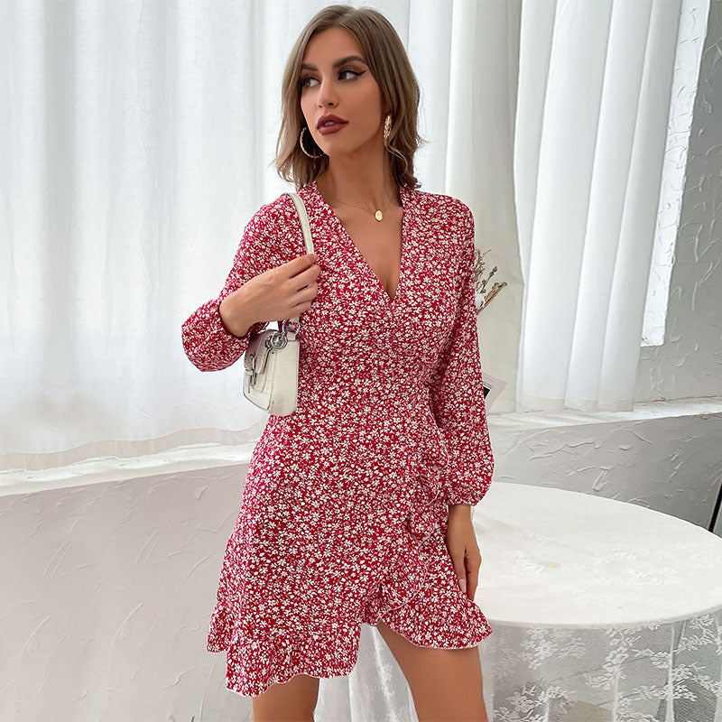 New Spring Women's New One-Piece Long-Sleeved Red Dress