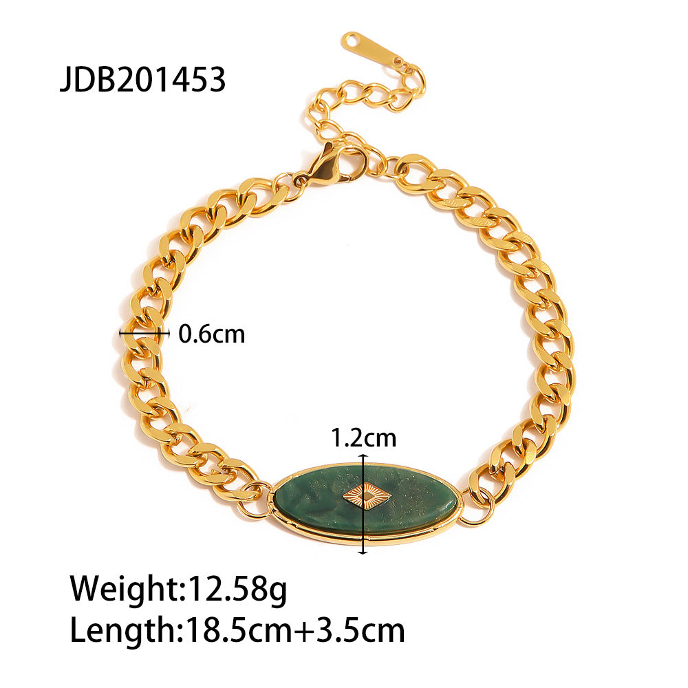 5pcs National Style Inlaid African Jade Retro Bracelet Does Not Fade Light Luxury Niche Titanium Steel Bracelet
