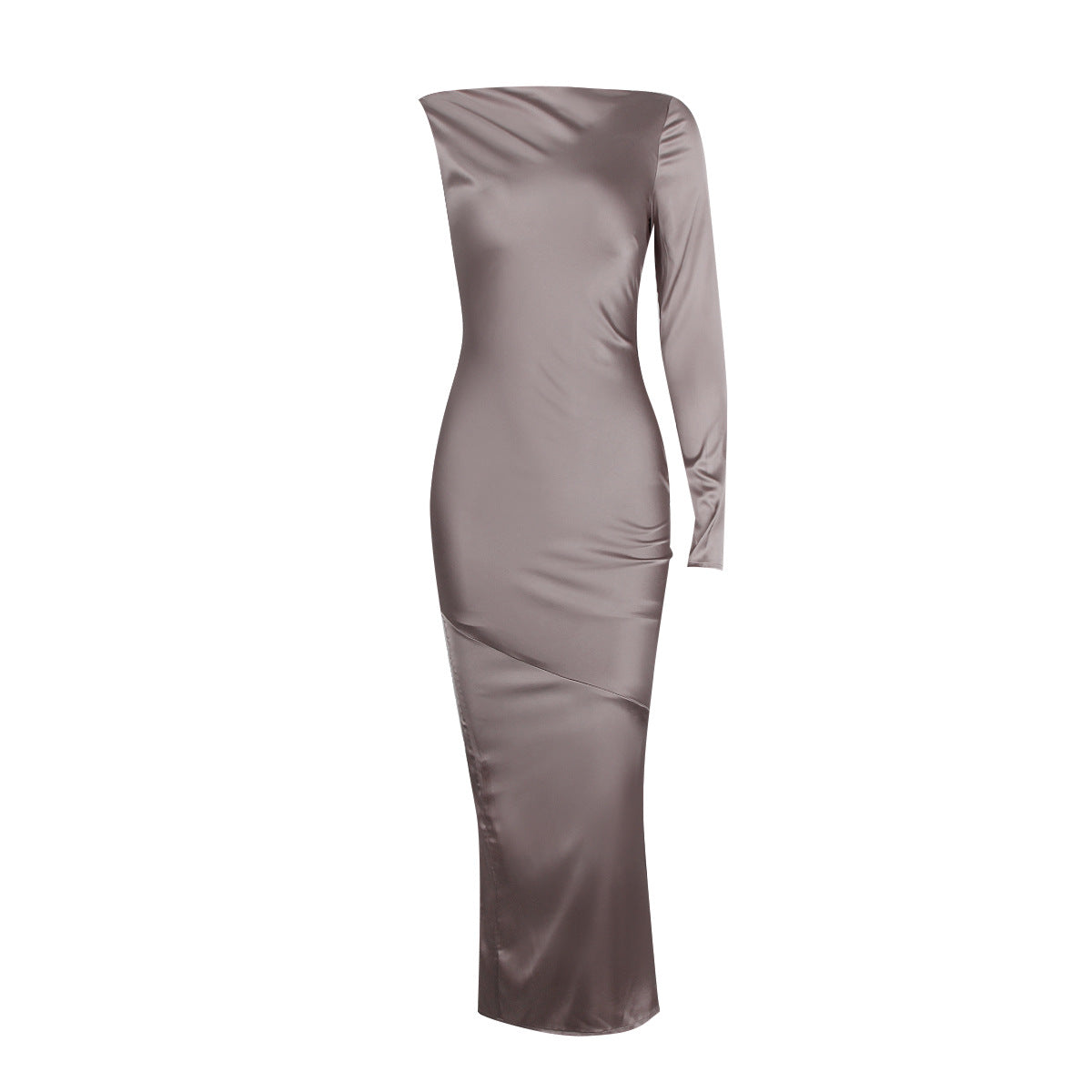 Women's Dress Fashion One-Shoulder Long Sleeve Forged Face Slim Long Dress Winter Female