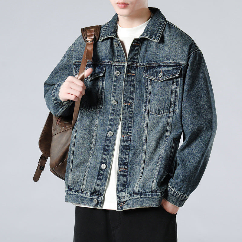 Heavy Denim Coat Male Spring And Autumn New Fashion Handsome Cargo Jacket Loose Large Size Washed Coat