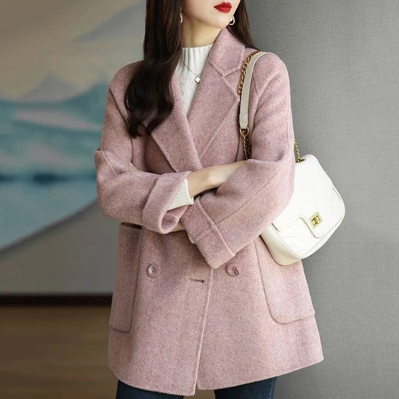 Medium Long Woolen Coat For Women Autumn And Winter New Loose Thin All With Style Woolen Coat Tide Thick