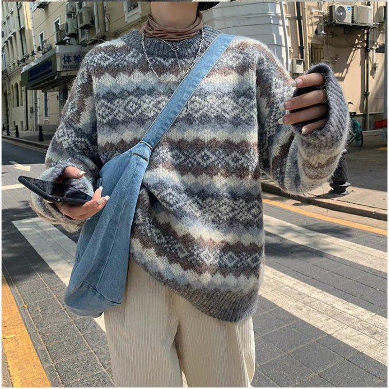 Christmas Lazy Sweater Female Autumn And Winter New Version Of Students Loose Pullover Round Neck Knitted Top Female