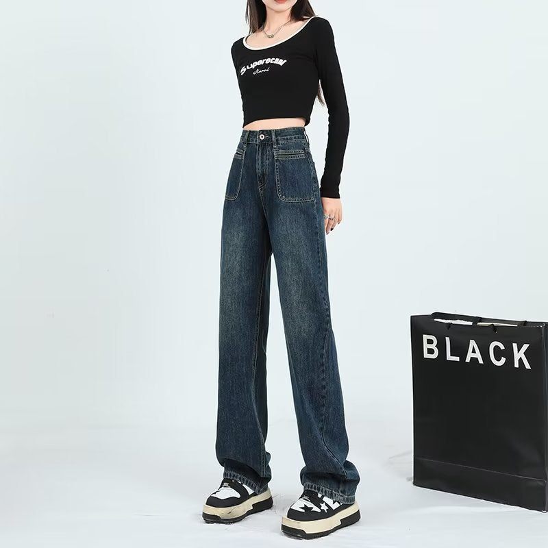 New Vintage Jeans For Women Spring And Autumn With High Waist Show Slim Narrow Version Straight Leg Pants Loose Wide Leg Pants