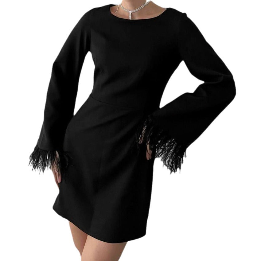 Round Neck Dress Round Neck Fashion Street Straight Skirt New Autumn And Winter Women's Wear