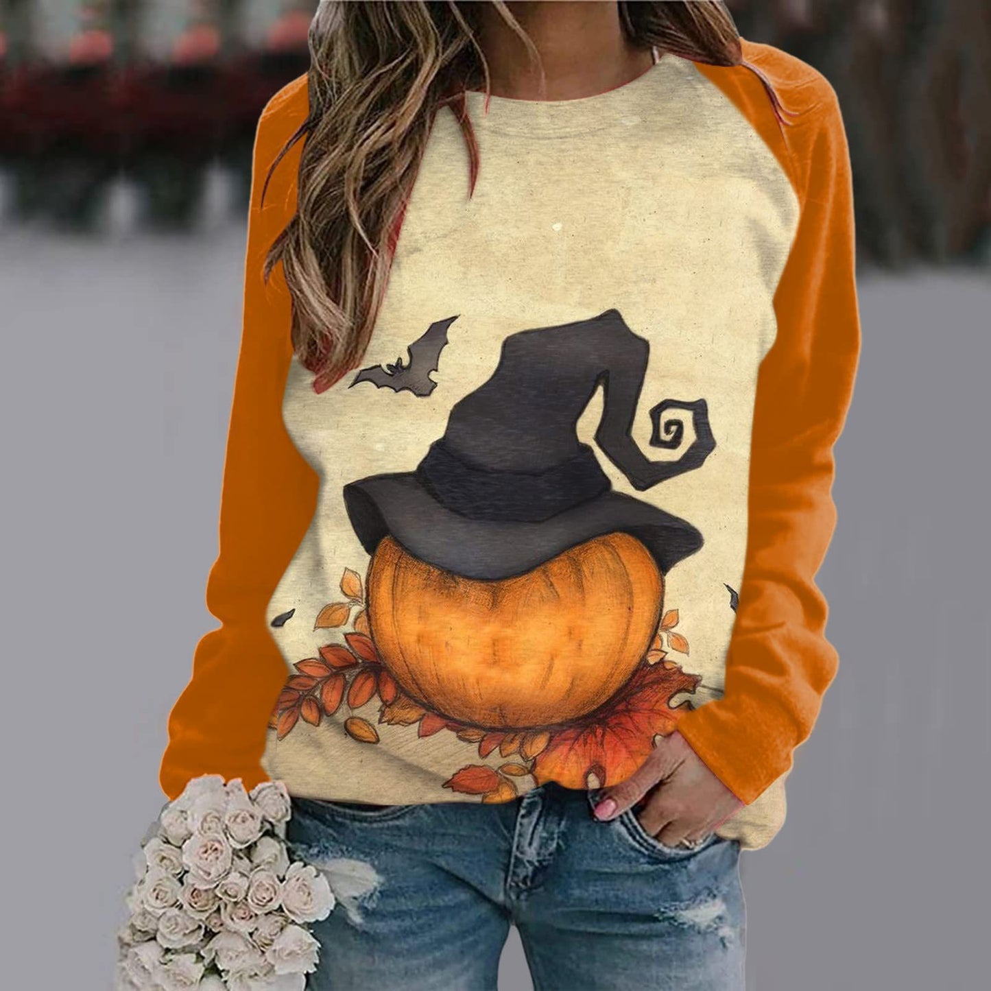 New Women's Halloween Christmas Women's Clothing 3D Three-Dimensional Printed Castle Dark Round Neck Hoodie