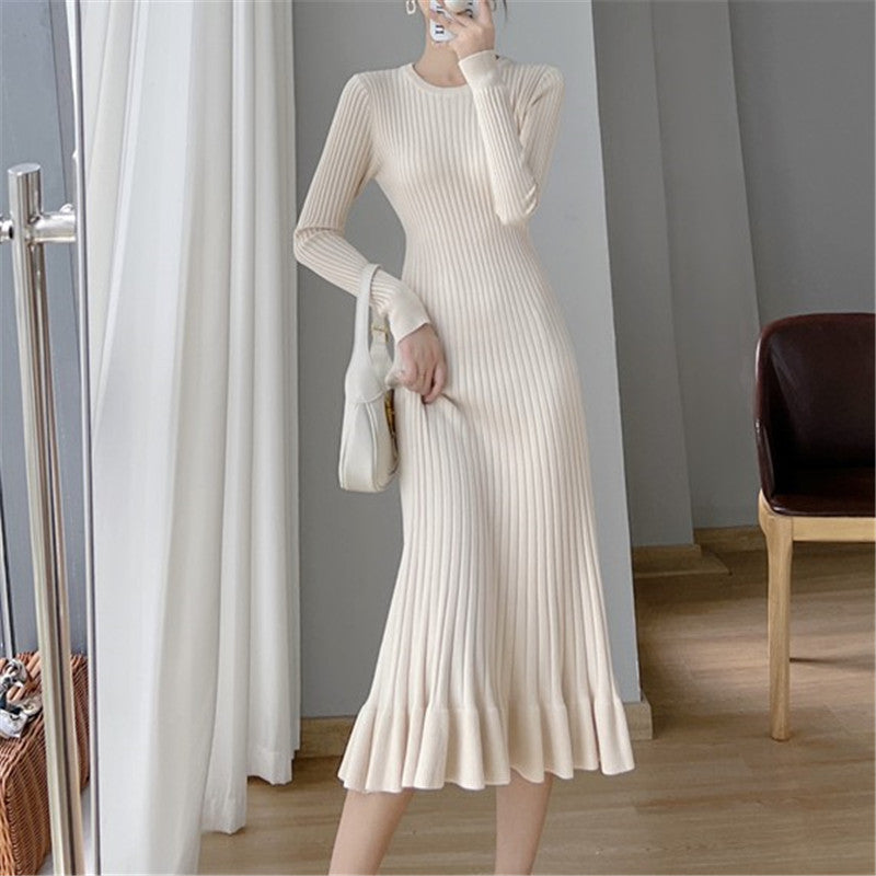 Knitted Mid-Length Skirt With Bottom Wrap For Women With A Bottom Sweater Skirt With Ruffles And Slim Fishtail Skirt