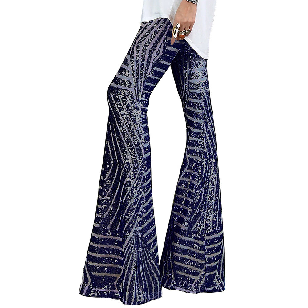 Summer New Fashion Trend Sequin Casual Pants Women High Waist Loose Straight Leg Trousers Women