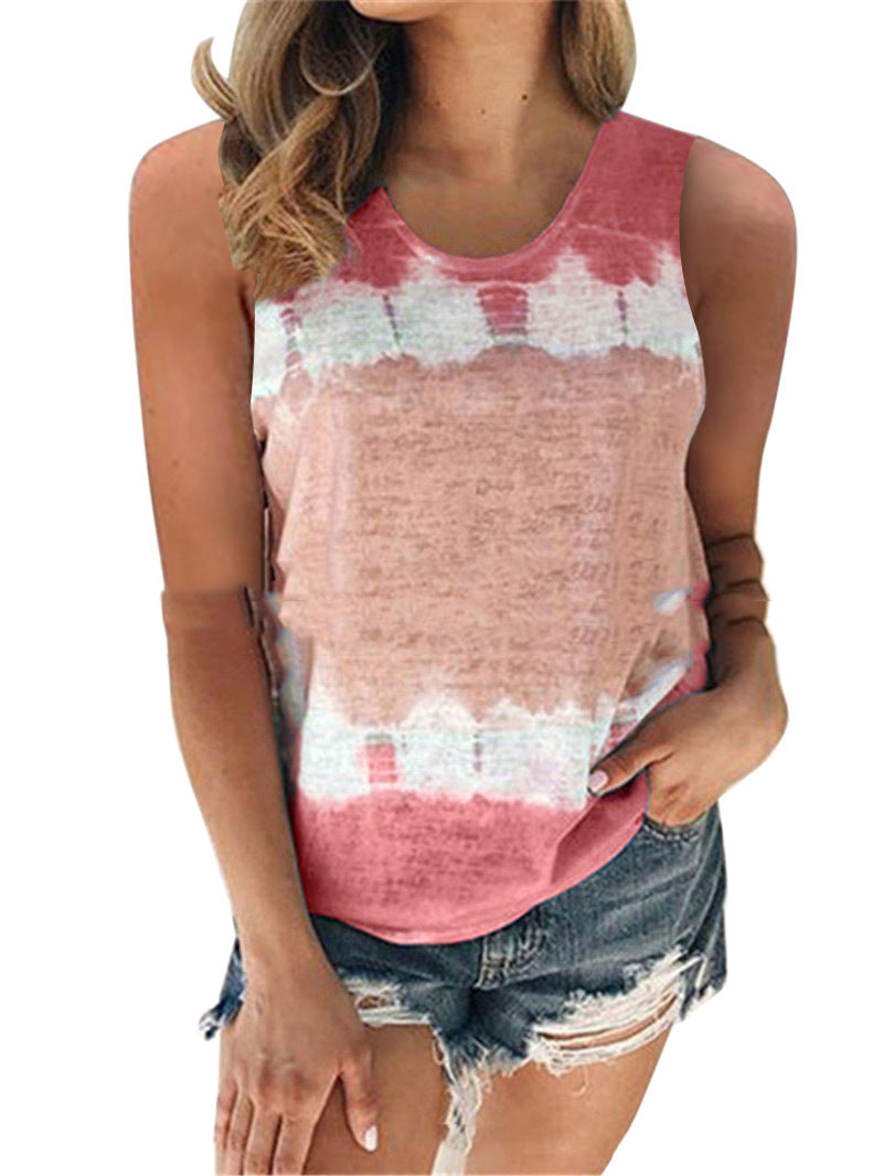 Spring And Summer New Women's Loose Crew Neck Vest Printed T-Shirt Top Woman