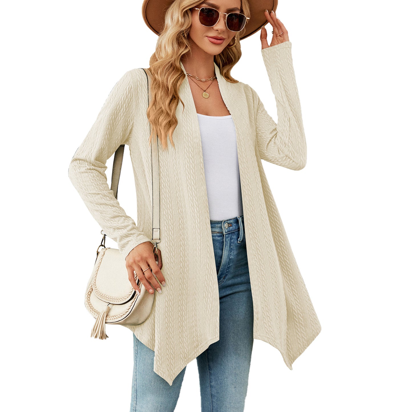 New Women's Autumn And Winter New Solid Color Loose Long-Sleeved Cardigan Coat Ladies
