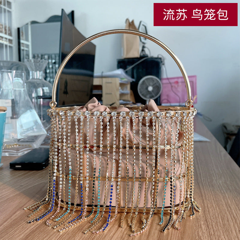 Summer New Popular Diamond-Encrusted Niche Diy Dinner Party Pearl Hand-Held Diagonal Banquet Bag