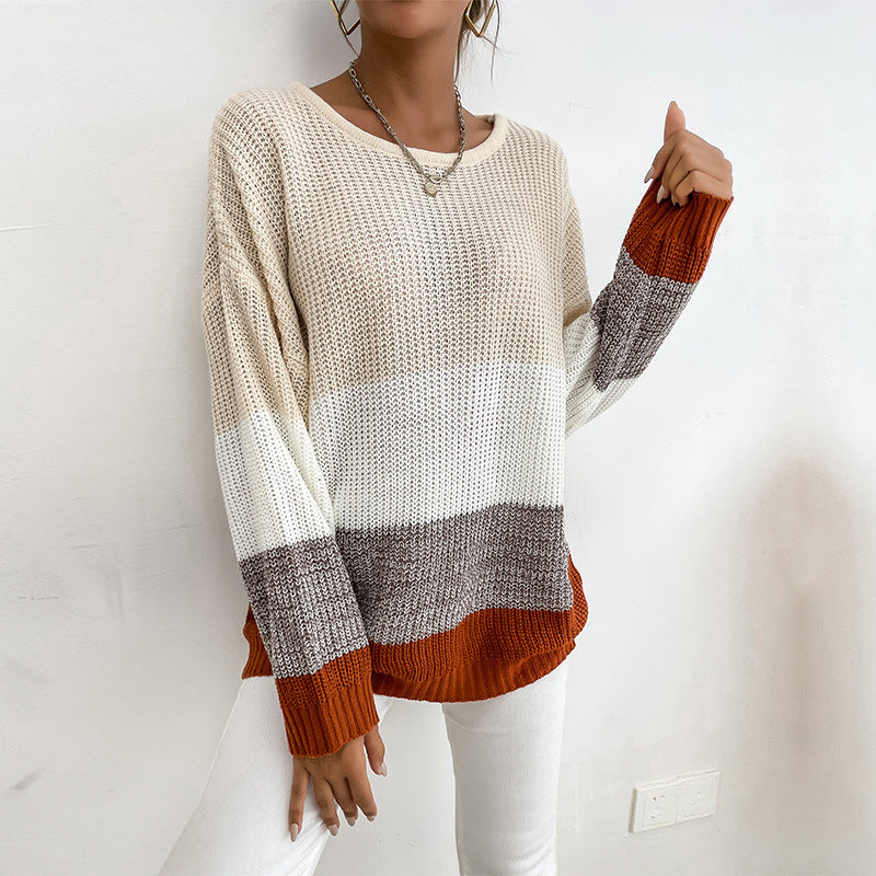 Autumn and Winter ern Style Pullover Sweater with Round Neck and Vibrant Colors