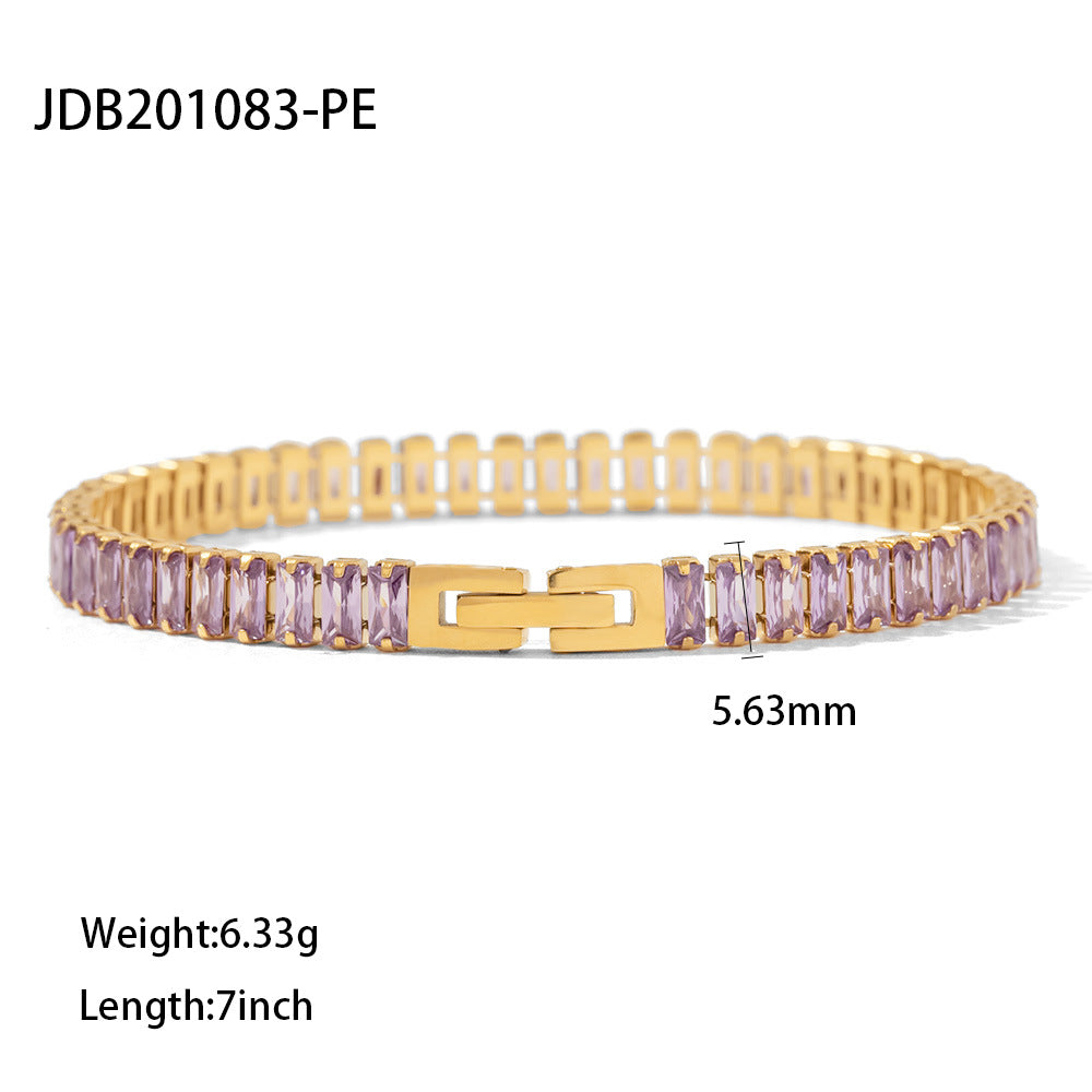 5pcs Popular With 18K Gold Plated Full Zircon Collar Stainless Steel Tennis Chain Zircon Bracelet Necklace Women's Style