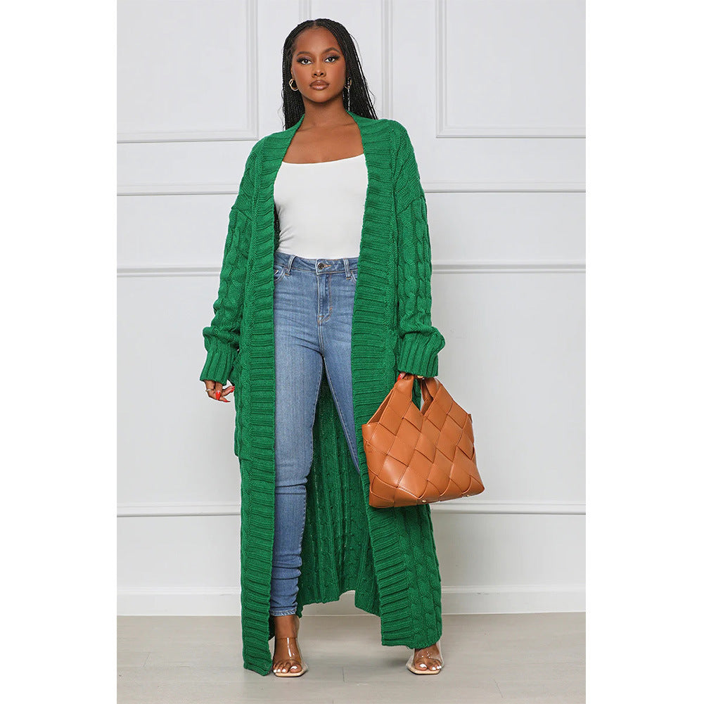 Women's Autumn And Winter New Loose Knit Cardigan Lazy Pocket Long Twist Sweater Coat