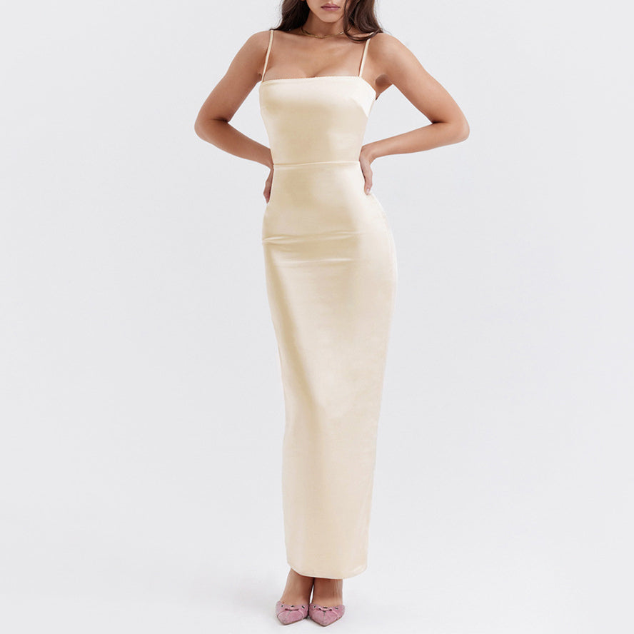 Sexy Slip Dress Slim Slit Long Dress Elegant Backless Dress Evening Dress