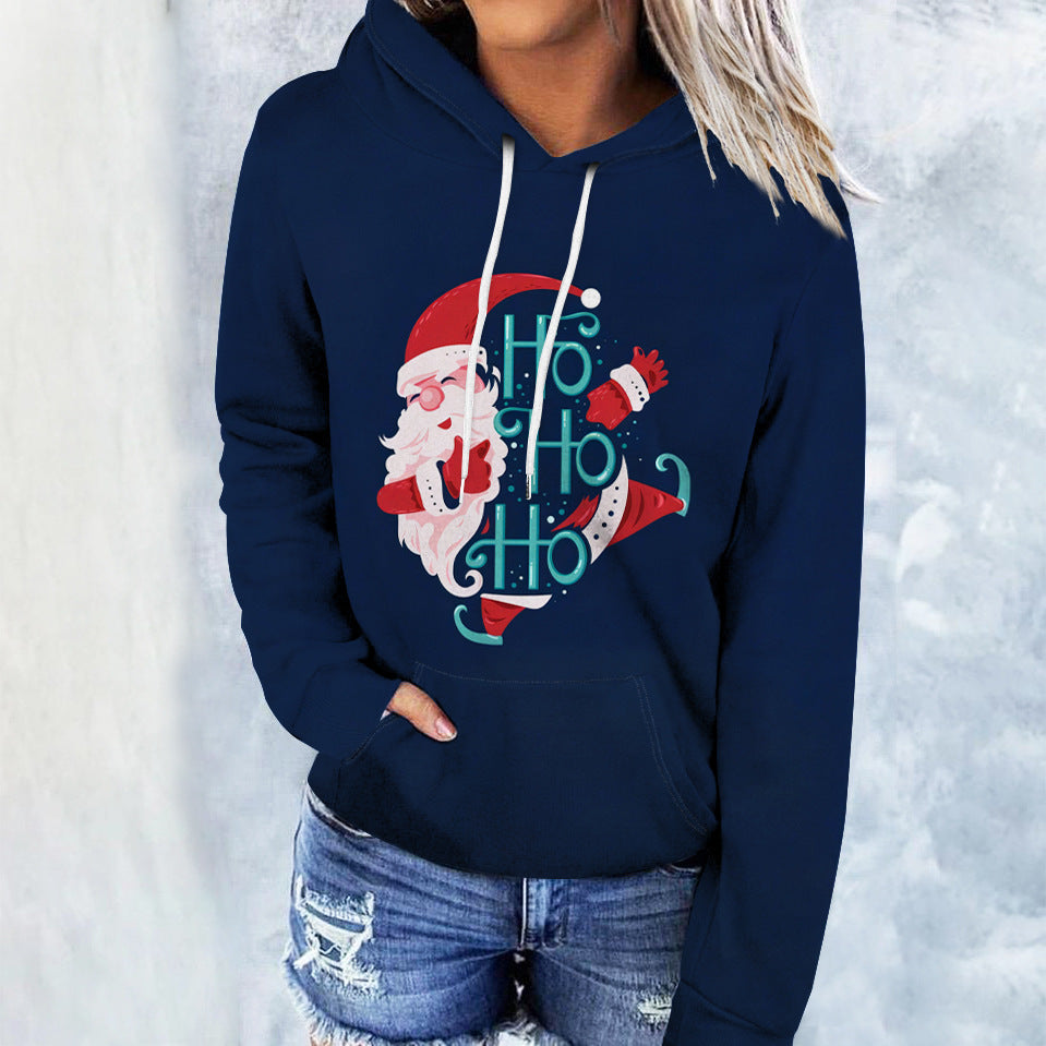 Women's Autumn New Christmas 3D Digital Print Loose Hooded Hoodie For Women