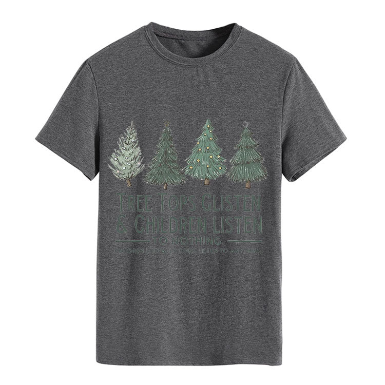 Tree Tops Round Neck Fashion Letter Top Women's T-Shirt Loose Short Sleeves