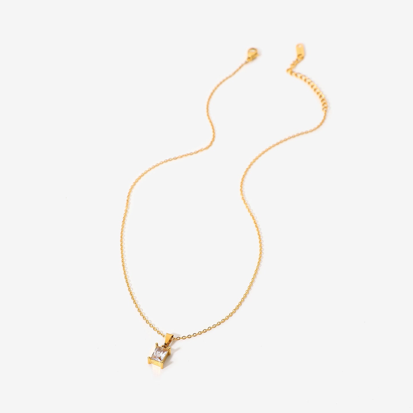 5pcs Fashion Style Necklace Square Zircon Pendant Necklace Stainless Steel Jewelry 18K Gold Necklace