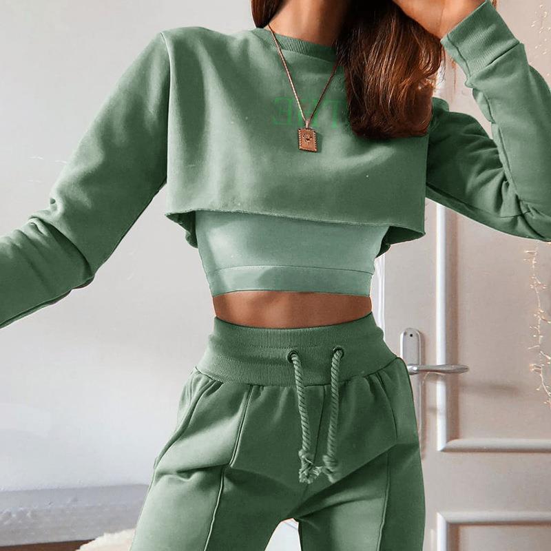 Women's Autumn And Winter New Casual Pants Short Strap Three-Piece Hoodie Silk Screen Letter Suit
