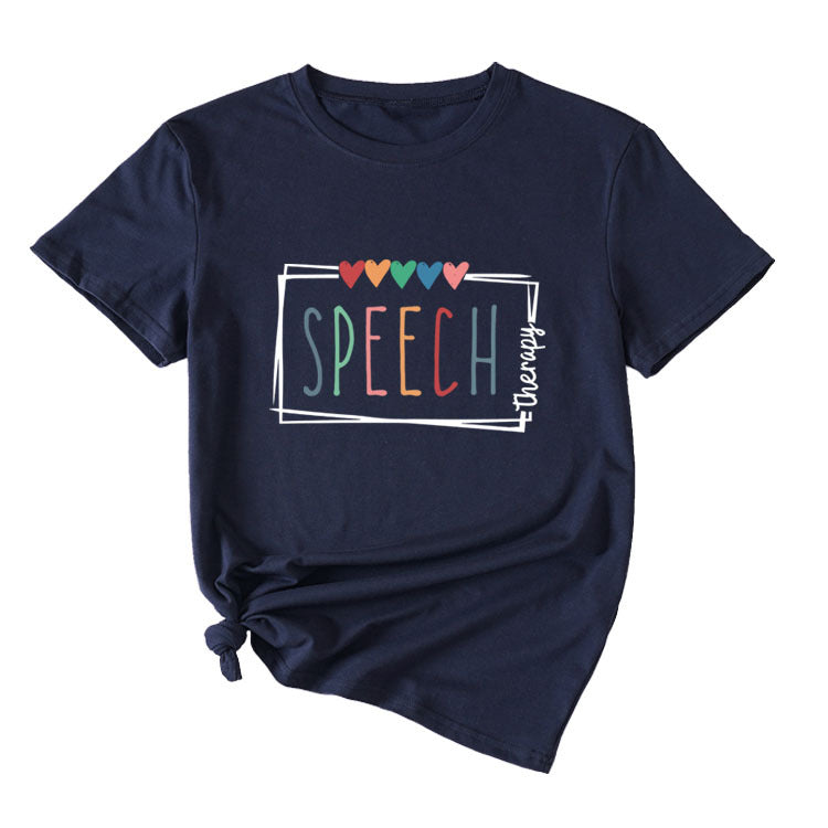 Women's Casual Crew-Neck T-Shirt Speech Therapy Loose Short Sleeves