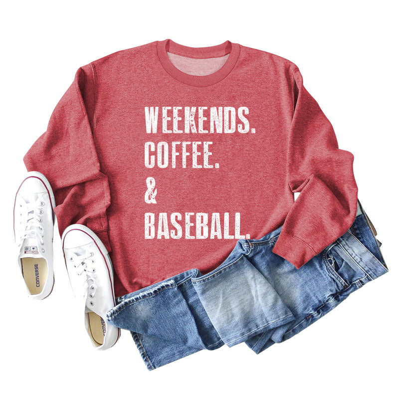 Weekends Coffee Baseball Fashion Letter Loose Long-Sleeved Hoodie