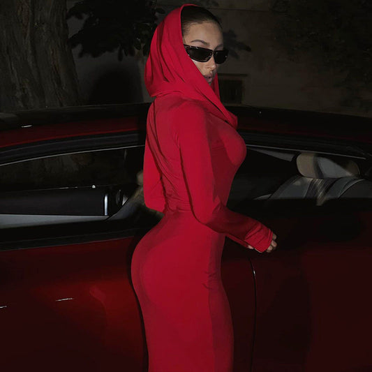 Muslim Robes Women's Slim-Fit Hooded Long Skirt High Waist Waist Waist Long Sleeve Dress