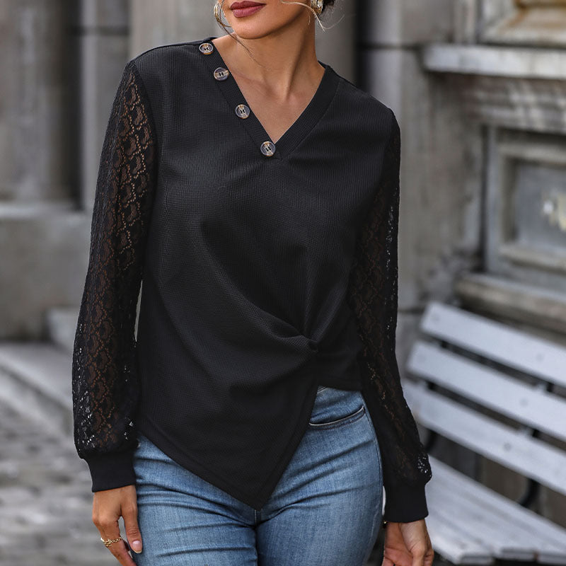 Autumn New Fashion Women's Black Long-Sleeved Knitted Top