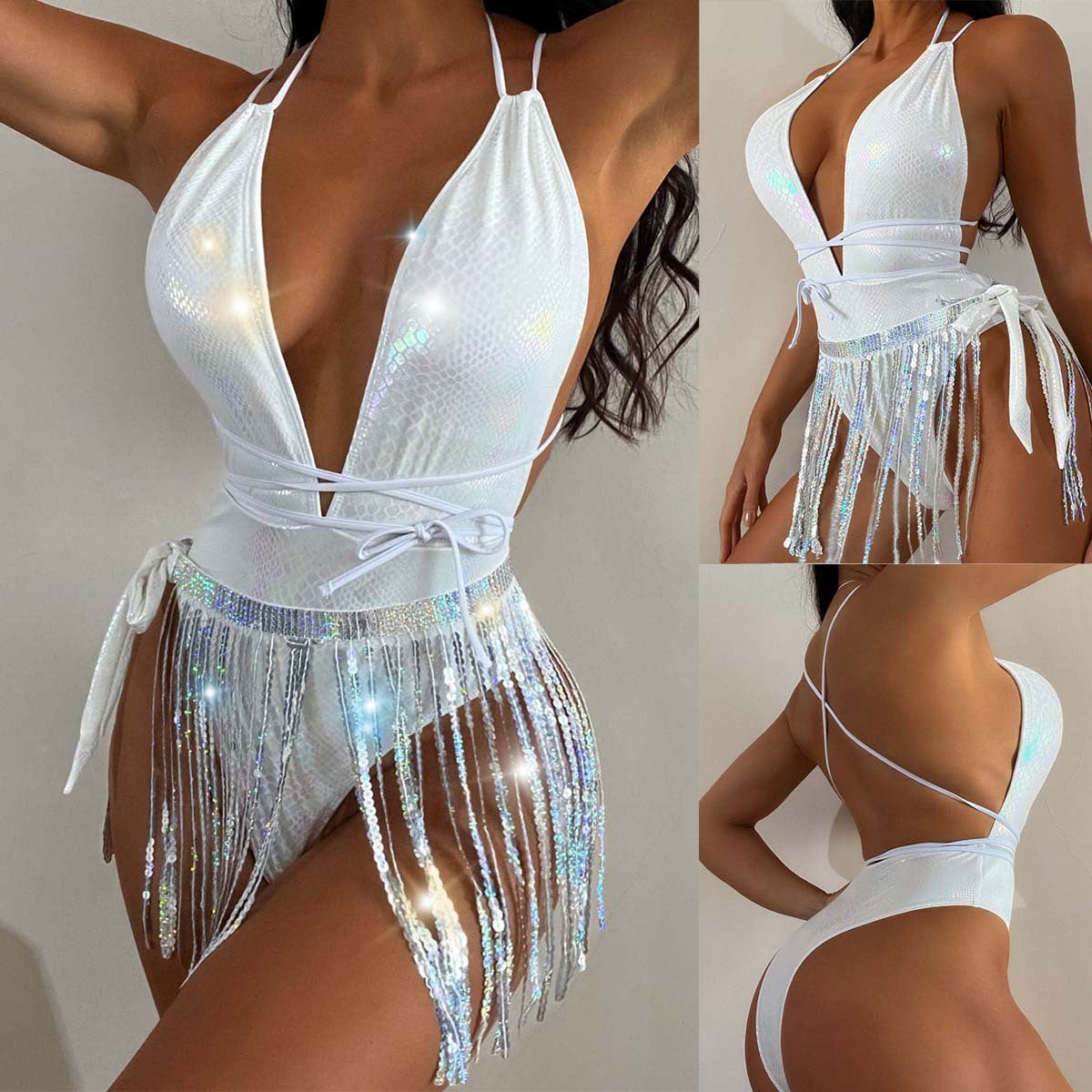 Women's New Sexy Deep V Swimsuit Ins Romantic Su One-Piece Swimsuit