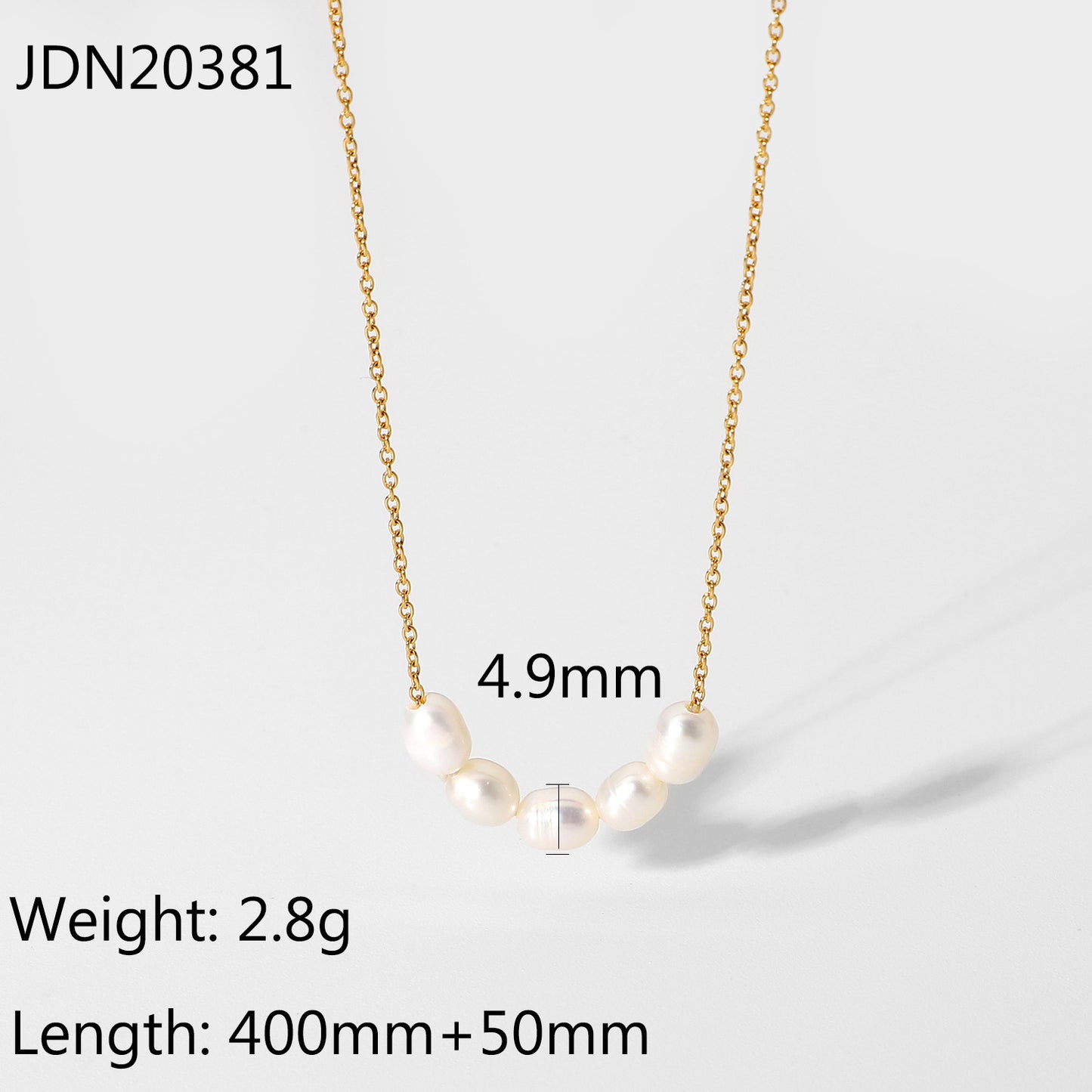 5pcs Exquisite Stainless Steel Jewelry 18K Gold Plated Collarbone Chain Natural Light Pearl Necklace Jewelry Women