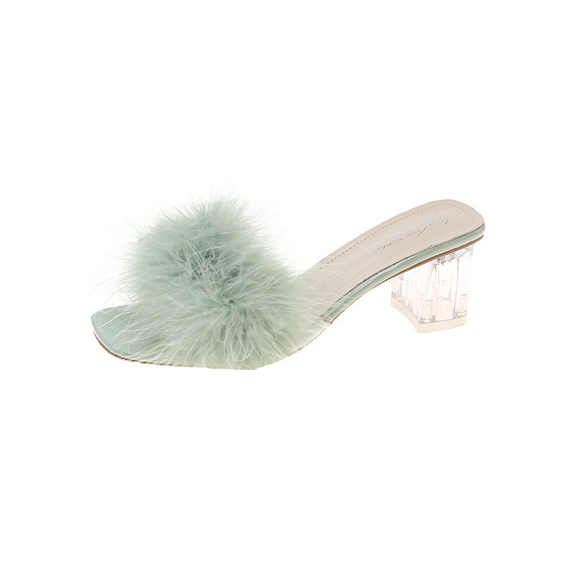 Female Summer New Korean Version Of Woolly Coarse Sandals Flip-Flops Open Toe To Wear High-Heeled Slippers