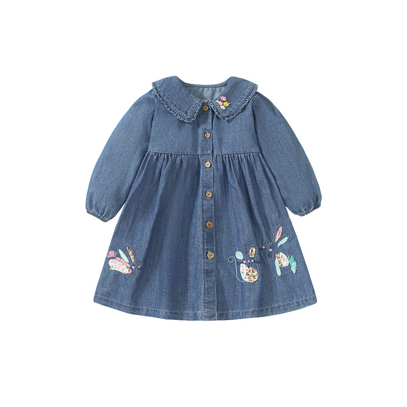 Long Sleeve Girls' Dress Autumn Children's Dress Applique Cotton Children's Dress
