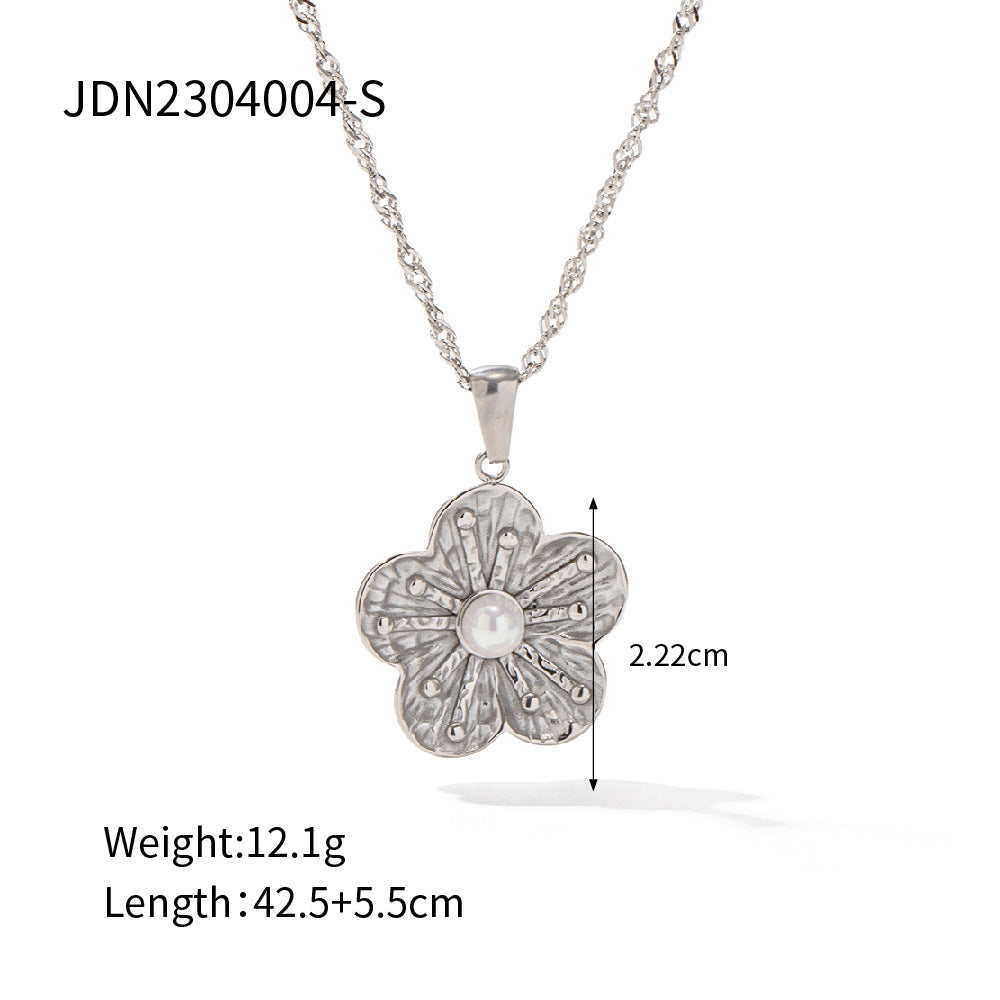 5pcs High-Grade Court Sense Titanium Steel Plated 18K Stainless Steel Double Flower Pendant Necklace Does Not Fade Necklace For Women Jewelry