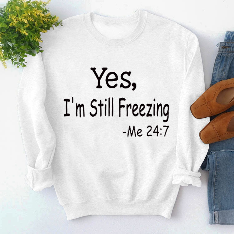 Pullover Simple Crew Neck Top Long Sleeve Yes I'M Printed Loose Hoodie