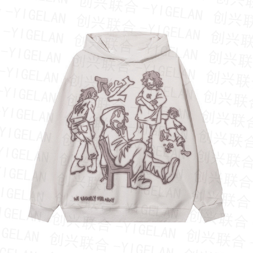 Y2K Graffiti Street Pink Casual Sports Hoodie Loose Cartoon Print Pullover Hoodie Hip Hop Men And Women