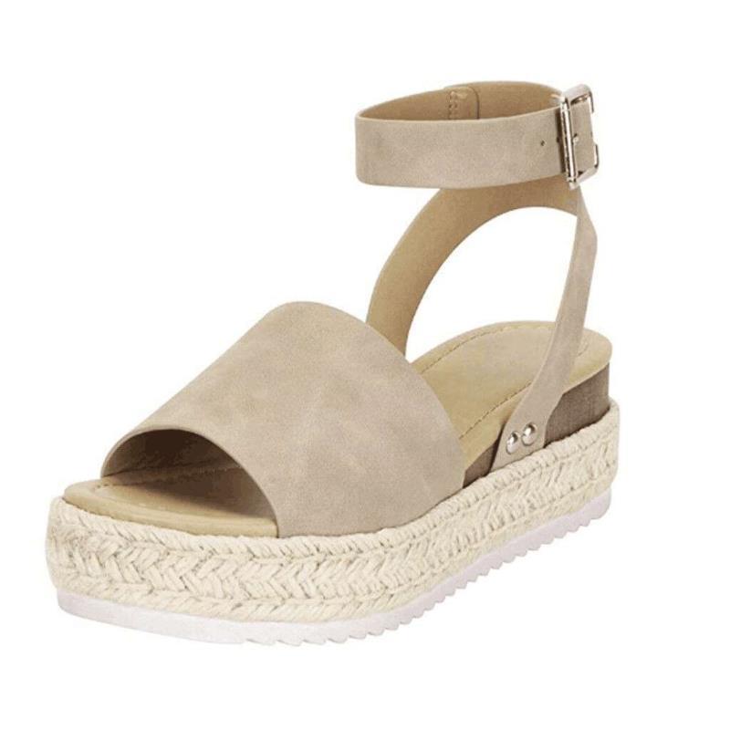 Large Size Summer Muffin Clasp Fish Mouth Sandals Side Empty Hemp Rope Braided Thick Sole Wedge Slippers