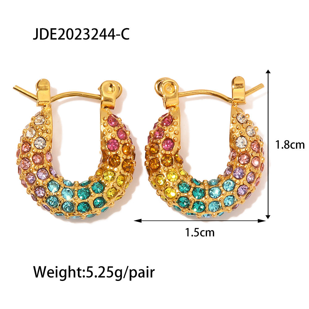 5pcs New 18K Gold-Plated Multicoloured Diamond Earrings Design Sense Of Fashion All Matching Earrings