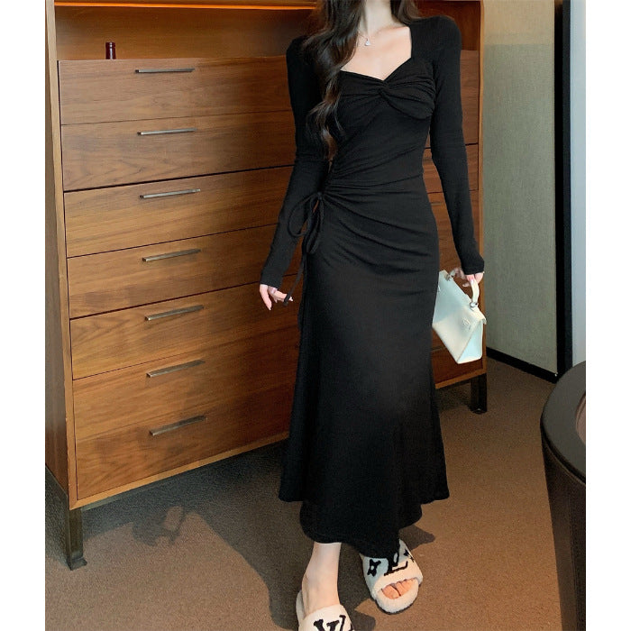 Autumn New Stepmother Package Hip Black Long Skirt Sweet Hot Sexy Senior Slim Long-Sleeved Dress