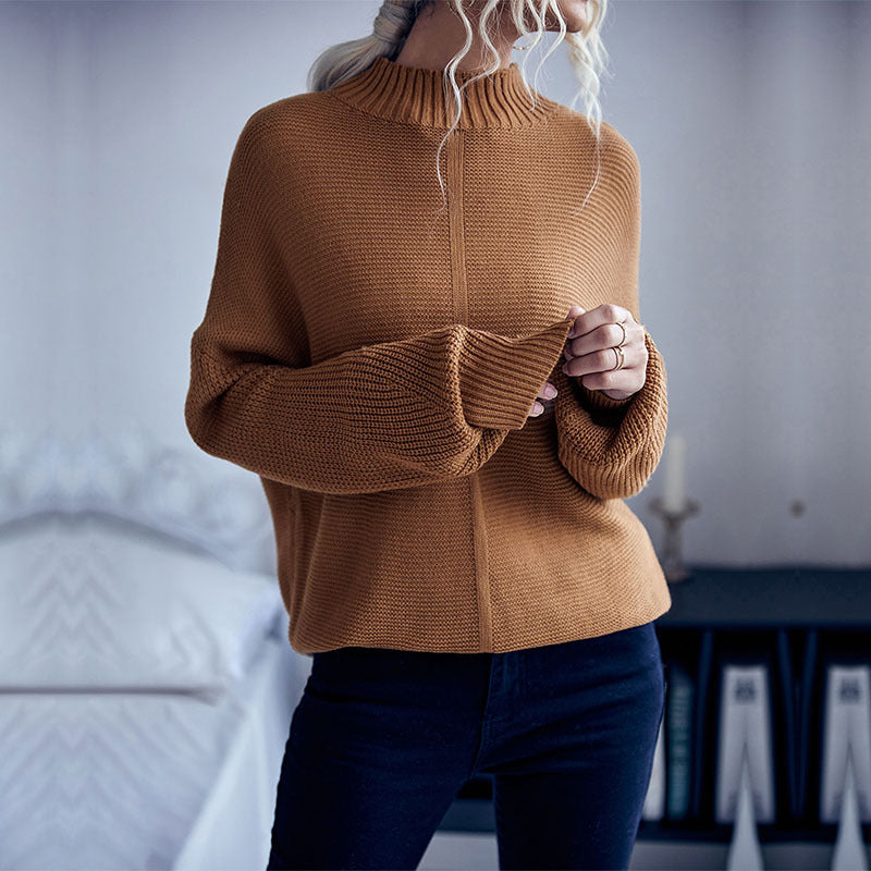 New Loose Autumn And Winter Women's Solid Color Long-Sleeved Half-Turtleneck Sweater