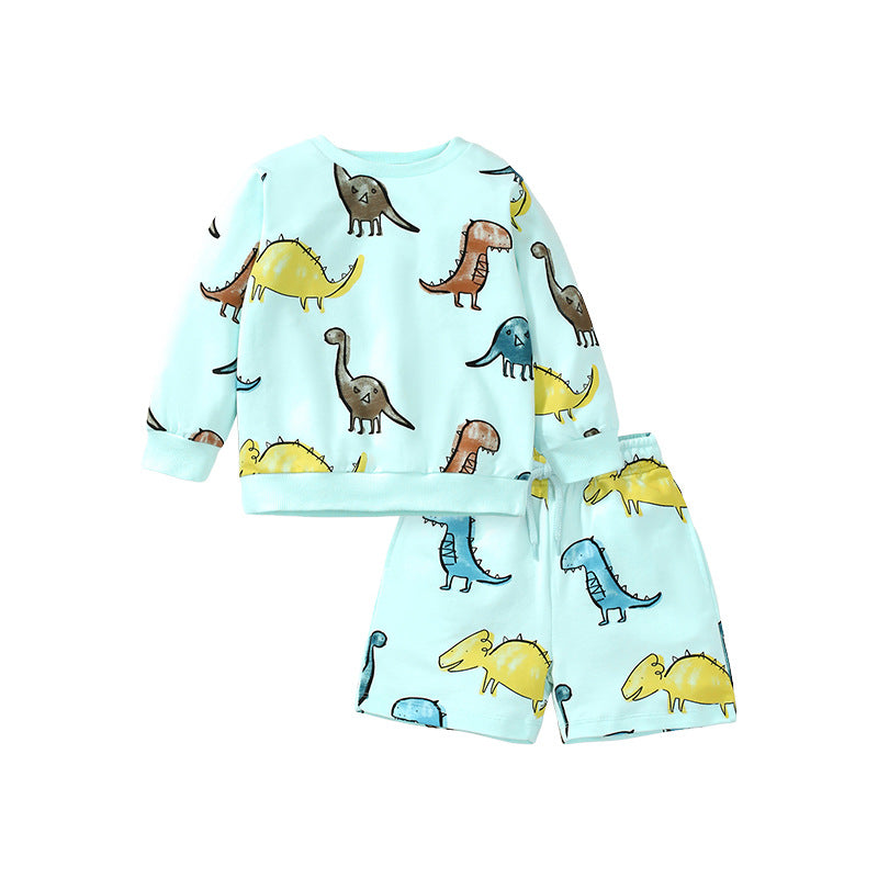 Fall Boys Hoodie Set Boys Long Sleeve Children's Set Pure Cotton Shorts Set