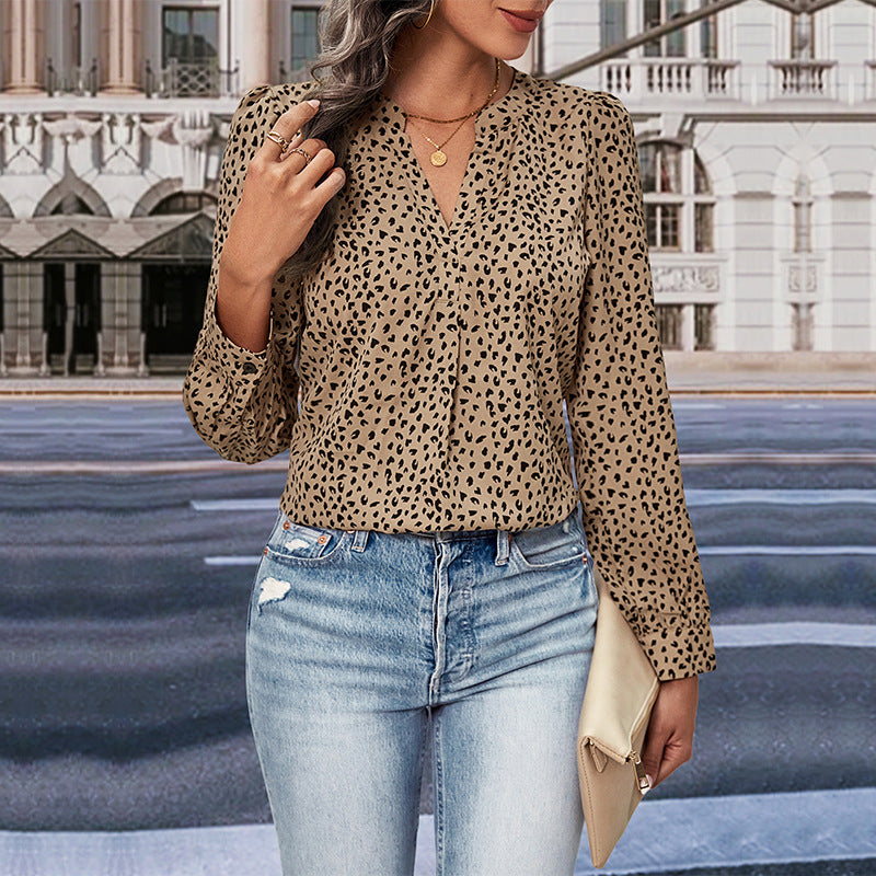 New Autumn New Women's Long-Sleeved Leopard Shirt Women
