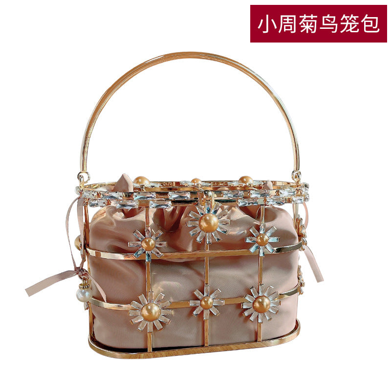 Summer New Popular Diamond-Encrusted Niche Diy Dinner Party Pearl Hand-Held Diagonal Banquet Bag