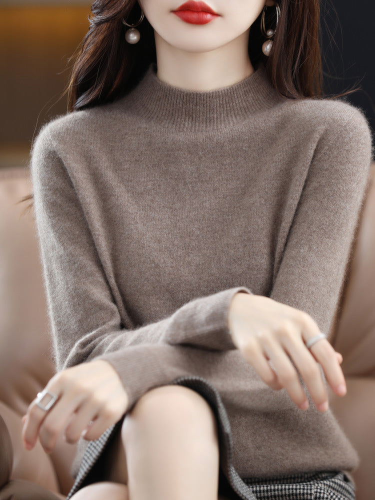 Half Turtleneck Woolen Sweater Women's Autumn And Winter Simple Everything Cashmere Sweater Loose Pullover Knitted Bottom