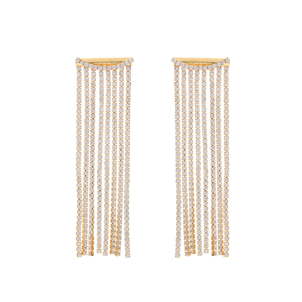 5pcs Stylish Diamond-Encrusted Geometric Long Chain Tassel Earrings 18K Gold-Plated Temperament Studs Design Sense Earrings For Women