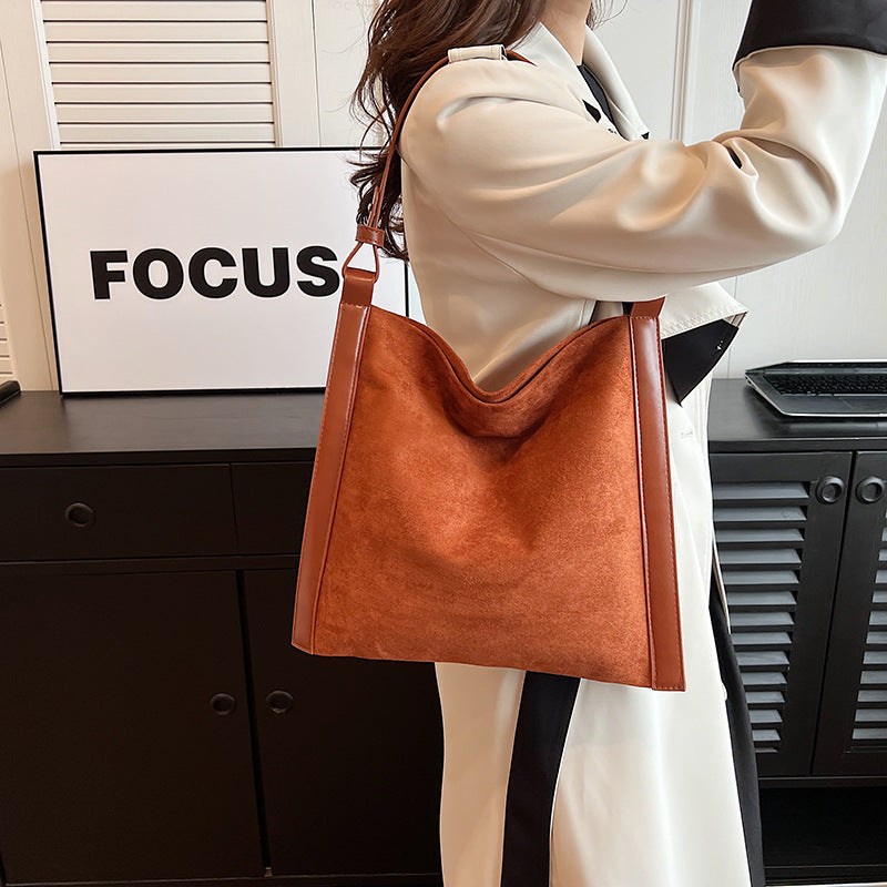 Fashion Bag Women's Casual Premium Sense Frosted Suede Simple Style Large Capacity All-In-One Commuter Shoulder Tote Bag