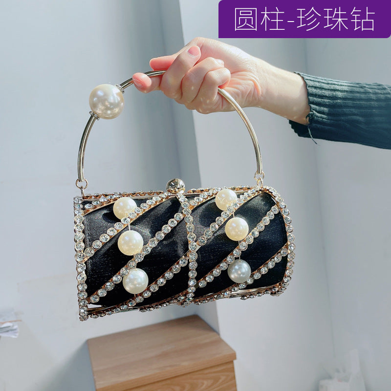 Summer New Popular Diamond-Encrusted Niche Diy Dinner Party Pearl Hand-Held Diagonal Banquet Bag