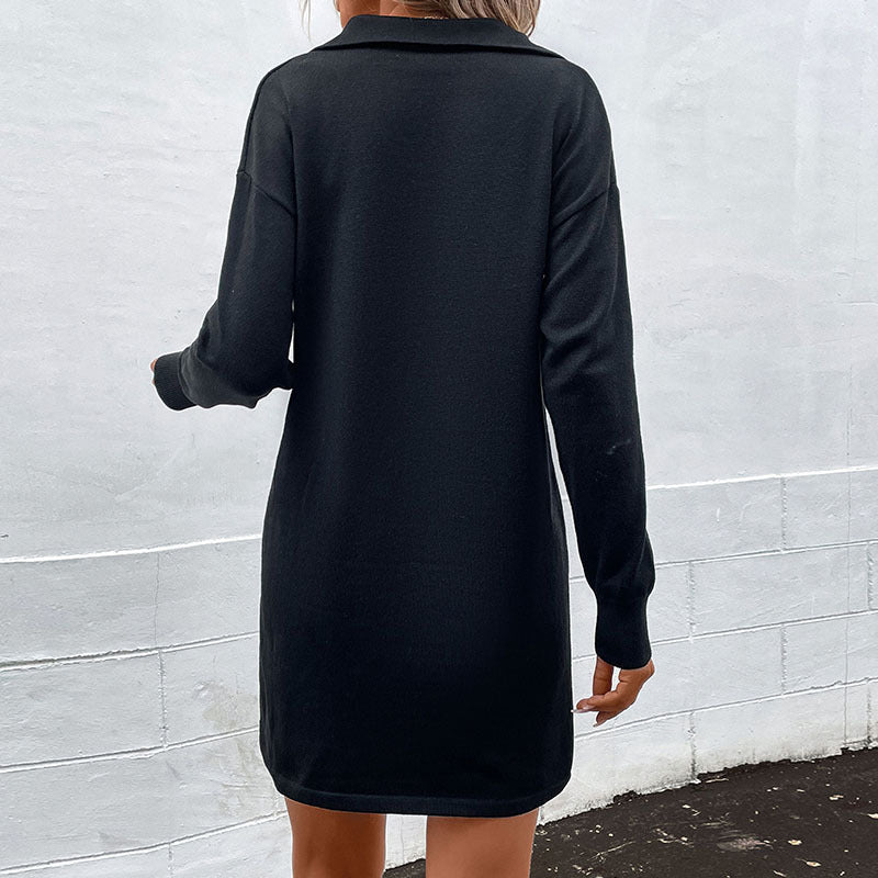 New Autumn And Winter New Fashion Women's Uniform Color Sweater Dress