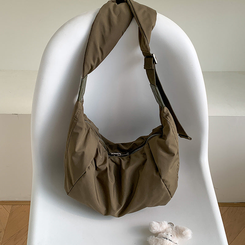 Summer New Women's Bag Large Capacity Leisure Nylon Crossbody Bag Dumpling Bag Senior Sense Solid Color Shoulder Bag Tide