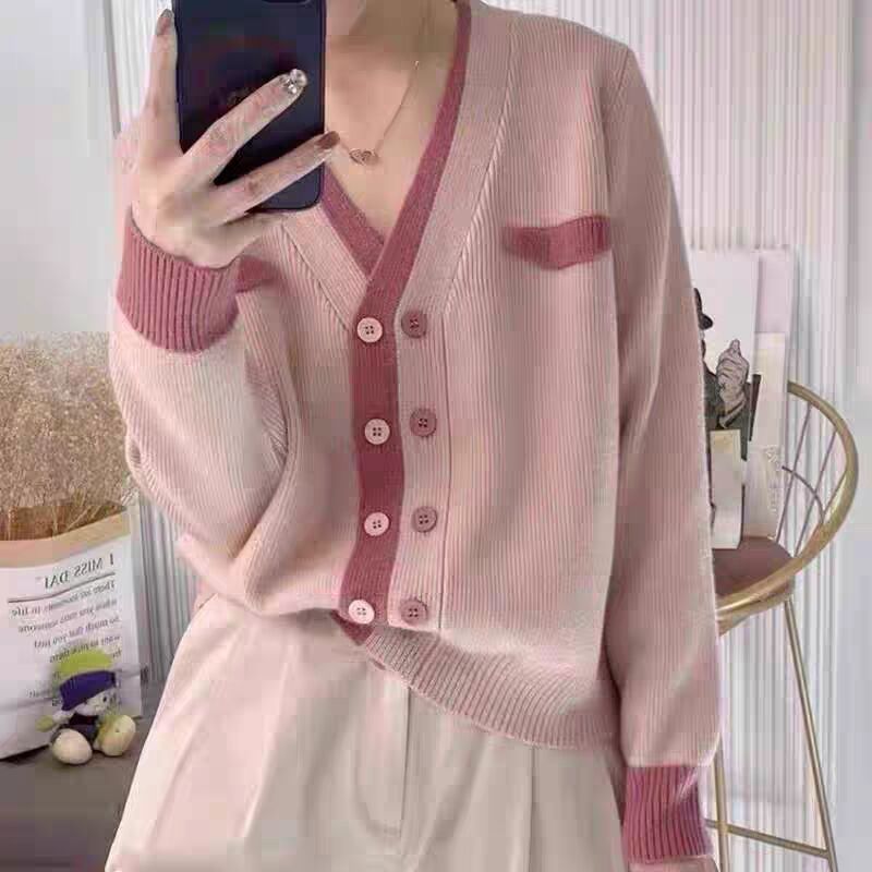 Small Fragrance Quality Double Breasted Knitted Cardigan Women's Design Sense Of Color Patchwork Small Soft Waxy Sweater Coat Top